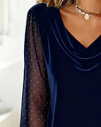 Lunavessia - Elegante Blouse met Drapé Kraag en Transparante Mouwen