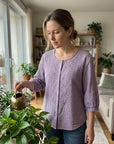 Sorivelle - Geborduurd damesblouse van katoen en linnen met 3/4 mouwen