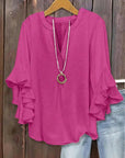 Horiana - Blouse voor vrouwen in grote maten met volantmouwen en V-hals