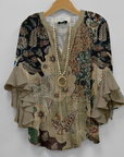 Faylissora – Elegante Losse Blouse met V-Hals en Artistieke Print