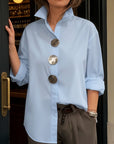 Kaeloria - Elegante Blouse van Katoen en Linnen met Metalen Knopen