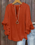 Horiana - Blouse voor vrouwen in grote maten met volantmouwen en V-hals