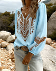 Ixavelle - Dames boheemse blouse met V-hals en pofmouwen