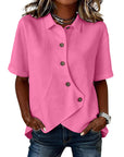 Aurelyth - Asymmetrische damesblouse met knopen en elegante gestructureerde kraag