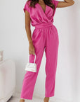 Odalina - Jumpsuit met korte mouwen en V-hals