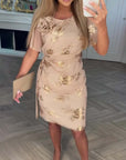 Dorevina - Elegante dames jurk met bloemenprint, korte mouwen en getailleerde pasvorm