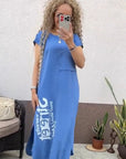 Delara - Letter Print Jurk met Ronde Hals