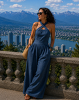 Fiorenzae - Vrouwelijke jumpsuit met vloeiende stof, kruislijf en elegante wijde benen