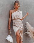 Estelle️ - One shoulder satijnen jurk