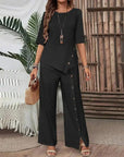 Amelina - Tweedelige set met knopen voor een elegante, casual stijl