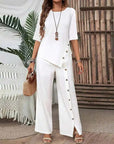 Amelina - Tweedelige set met knopen voor een elegante, casual stijl