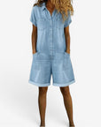 Rovellea - Korte denim jumpsuit voor vrouwen met knopen casual zomer
