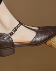 Prynelle - Dames Mary Jane schoenen van leer met gevlochten band