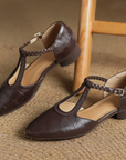 Prynelle - Dames Mary Jane schoenen van leer met gevlochten band