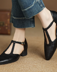 Prynelle - Dames Mary Jane schoenen van leer met gevlochten band