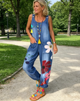 Jovalythra - Casual Denim Bloemen Overall met Ruime Pasvorm voor Dames