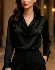Laureline - Glimmende Blouse met Geplooide Kraag - Chic & Tijdloos