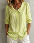 Halyssa - Dames blouse gestreept met kraag en knopen, 3/4 mouwen