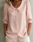 Halyssa - Dames blouse gestreept met kraag en knopen, 3/4 mouwen