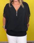 Morena - Zip-up Neck Casual Top