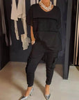 Caroline - Twee-Delige Korte Mouw Patchwork T-shirt & Broek Set