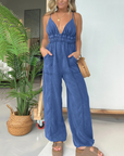 Anja - Denim Deep V-Hals Jumpsuit voor Vrouwen