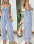 Anja - Denim Deep V-Hals Jumpsuit voor Vrouwen