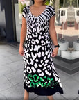 Cenalyra - Midi jurk voor dames met korte mouwen en print