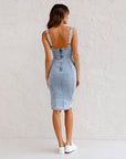 Estelle - Bodycon Denim Jurk met U-Vormige Hals en Split met Verstelbare Bandjes