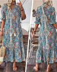 Esther - Elegante V-hals bloemenprint boho jurk voor dames