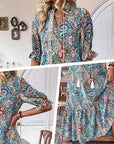 Esther - Elegante V-hals bloemenprint boho jurk voor dames