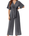 Sylenna - Dames jumpsuit met V-hals en brede benen met riem