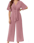 Sylenna - Dames jumpsuit met V-hals en brede benen met riem