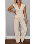 Bovirae - Elegante damesoutfit met V-hals en moderne vloeiende broek