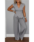 Bovirae - Elegante damesoutfit met V-hals en moderne vloeiende broek