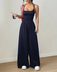 Jovixia - Dames jumpsuit met fijne bandjes luchtig wijde benen zomer