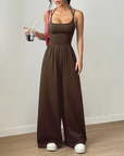 Jovixia - Dames jumpsuit met fijne bandjes luchtig wijde benen zomer