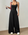 Jovixia - Dames jumpsuit met fijne bandjes luchtig wijde benen zomer