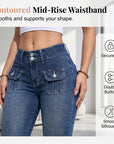 Hovelle - Dames Capri Broek Denim Stretch Aansluitende Pasvorm Midden Hoge Taille