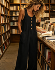 Beloria - Dames jumpsuit zonder mouwen met wijde benen en zakken