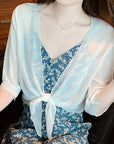 Brynoria - Korte vrouwen top van transparant chiffon met strik aan de voorkant