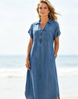 Galoria - Denim blouse jurk voor dames met rits en zakken