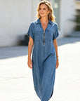 Galoria - Denim blouse jurk voor dames met rits en zakken