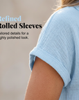 Soralyne - Dames T-shirt met V-hals in lichte textuurstof