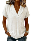 Soralyne - Dames T-shirt met V-hals in lichte textuurstof