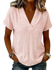 Soralyne - Dames T-shirt met V-hals in lichte textuurstof