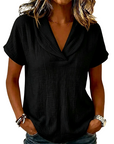 Soralyne - Dames T-shirt met V-hals in lichte textuurstof