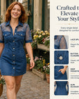 Galena - Korte denim blousejurk voor dames met transparante kant
