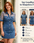 Galena - Korte denim blousejurk voor dames met transparante kant