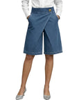 Hesperia - Korte damesbroek met denim effect en asymmetrische portefeuille snit